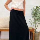 Waist Elastic With Tie Detail Crinkle Woven Long Skirt