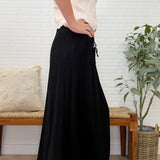 Waist Elastic With Tie Detail Crinkle Woven Long Skirt