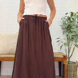 Waist Elastic With Tie Detail Crinkle Woven Long Skirt
