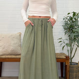 Waist Elastic With Tie Detail Crinkle Woven Long Skirt