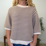 Textured Stripe Crew Neck Half Sleeve Sweater