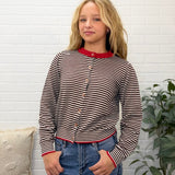Stripe Contrast Trim Button Down Knit Cardigan