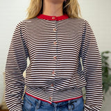 Stripe Contrast Trim Button Down Knit Cardigan