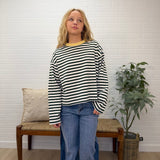 Color Block Neck Trim Long Sleeve Boxy Knit Top