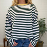 Color Block Neck Trim Long Sleeve Boxy Knit Top