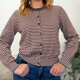 Stripe Contrast Trim Button Down Knit Cardigan