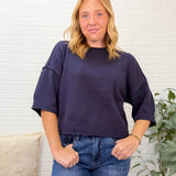 Exposed Seam Drop Shoulder Short Sleeve Pullover