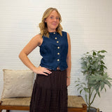 Textured Stripe Ruffle Tiered Midi Skirt