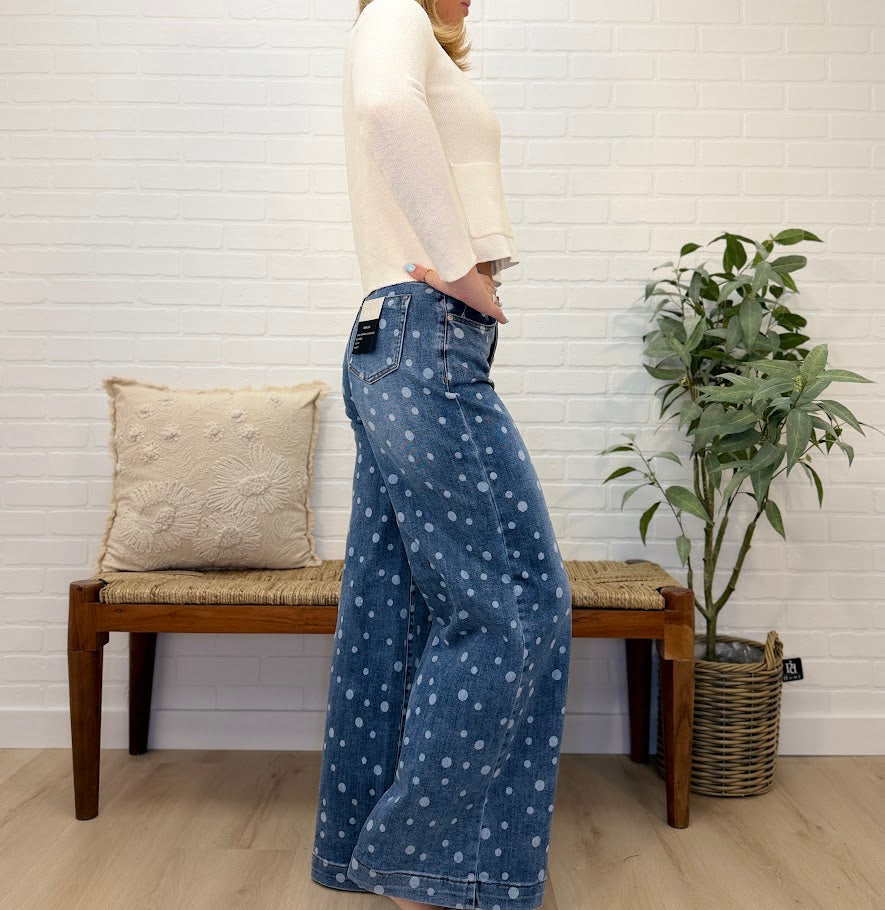 High Rise Wide Leg With Dot Print