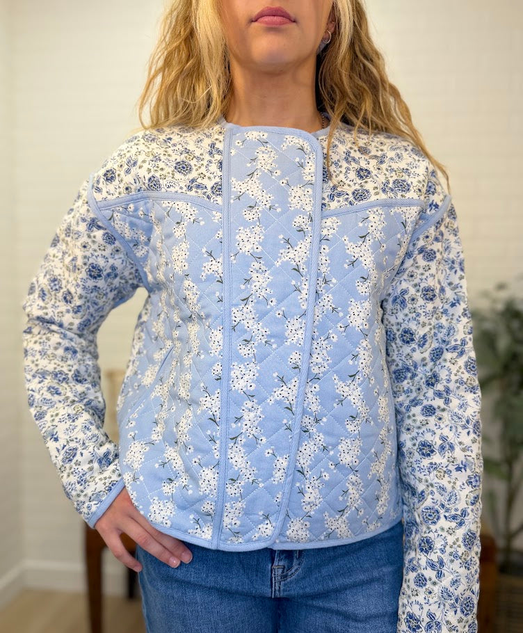 Floral Zip Up Quilted Jacket