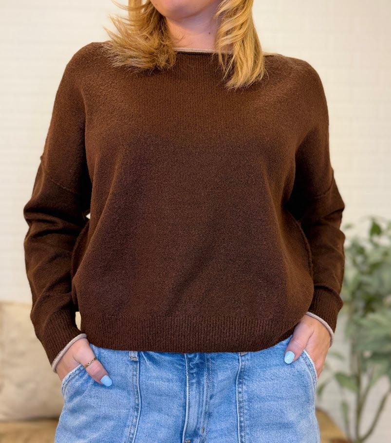 Contrast Trim Long Sleeve Sweater