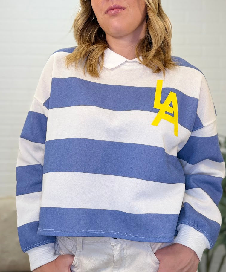 Long Sleeve Striped Polo Sweatshirt