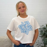 Blue Hibiscus Heavy Weight Crop Tee