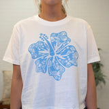 Blue Hibiscus Heavy Weight Crop Tee