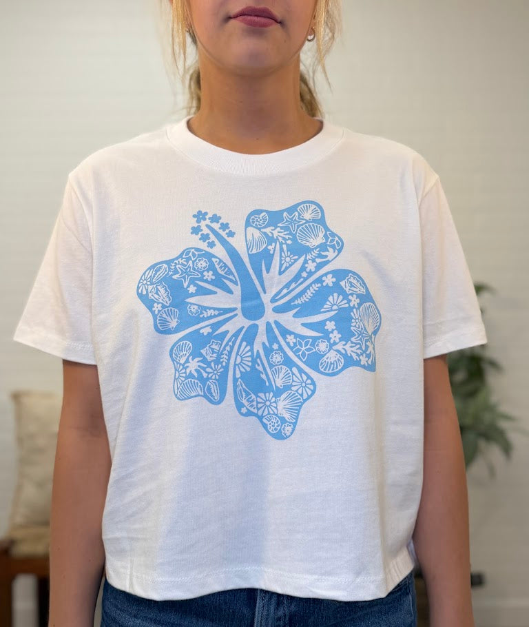 Blue Hibiscus Heavy Weight Crop Tee