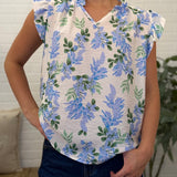 Floral Print Blouse With Ruffle Cap Sleeves