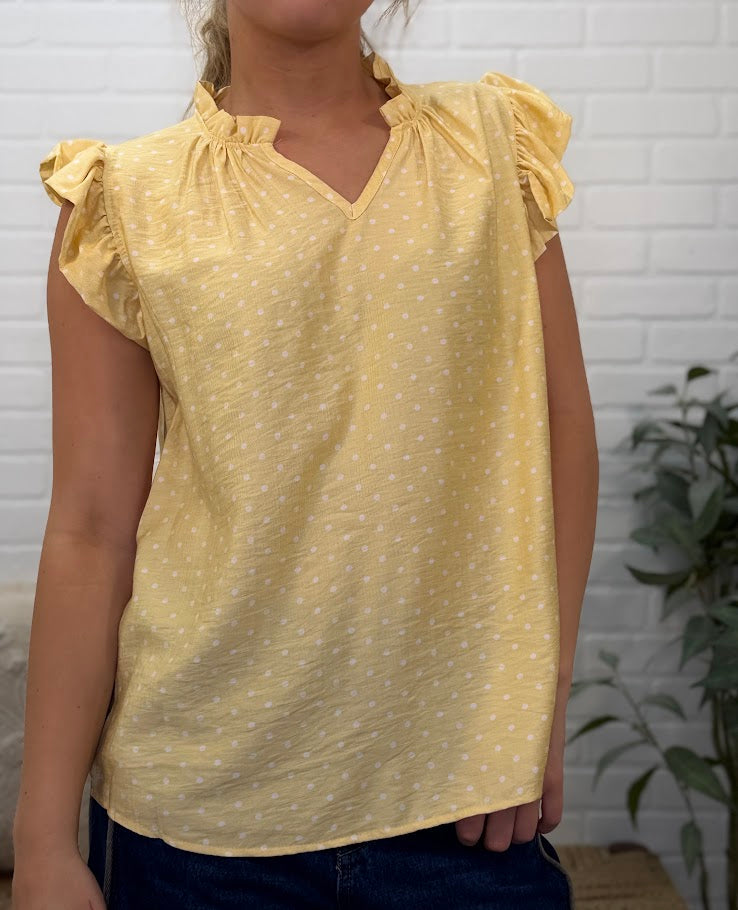 Polka Dot With Ruffle Cap Sleeve