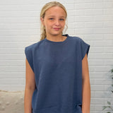 Cloudy Knit Round Neck Cap Sleeve Top