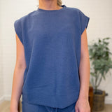 Cloudy Knit Round Neck Cap Sleeve Top