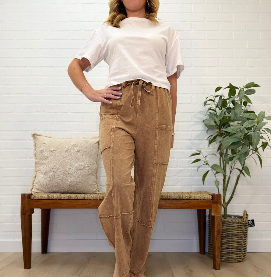 Mineral Washed Wide Leg Casual Comfy Pants