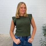 Ruffled Sleeve Cable Knit Sweater Top