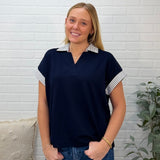 Drop Shoulder Collared Heavy Knit Top
