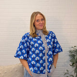 Bubble Sleeve Ruffled Neck Printed Top