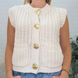 Gold Button Down Knit Sweater Vest