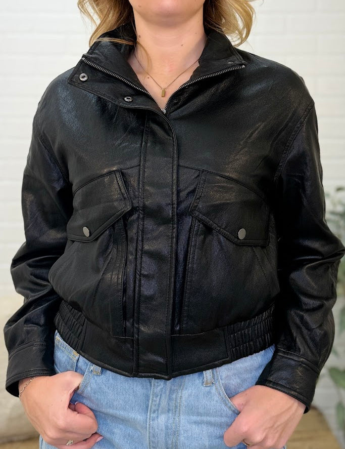 Faux Leather Bomber Jacket