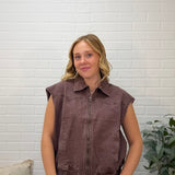 Mineral Wash Sleeveless Zip-up Collar Vest