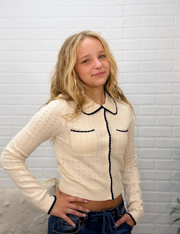 Collared Pointelle Knit Top