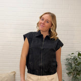 Mineral Wash Sleeveless Zip-up Collar Vest