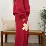 Floral Applique Drawstring Jogger Pants