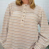 Multicolor Stripe Long Sleeve Yoke Detail Knit Top