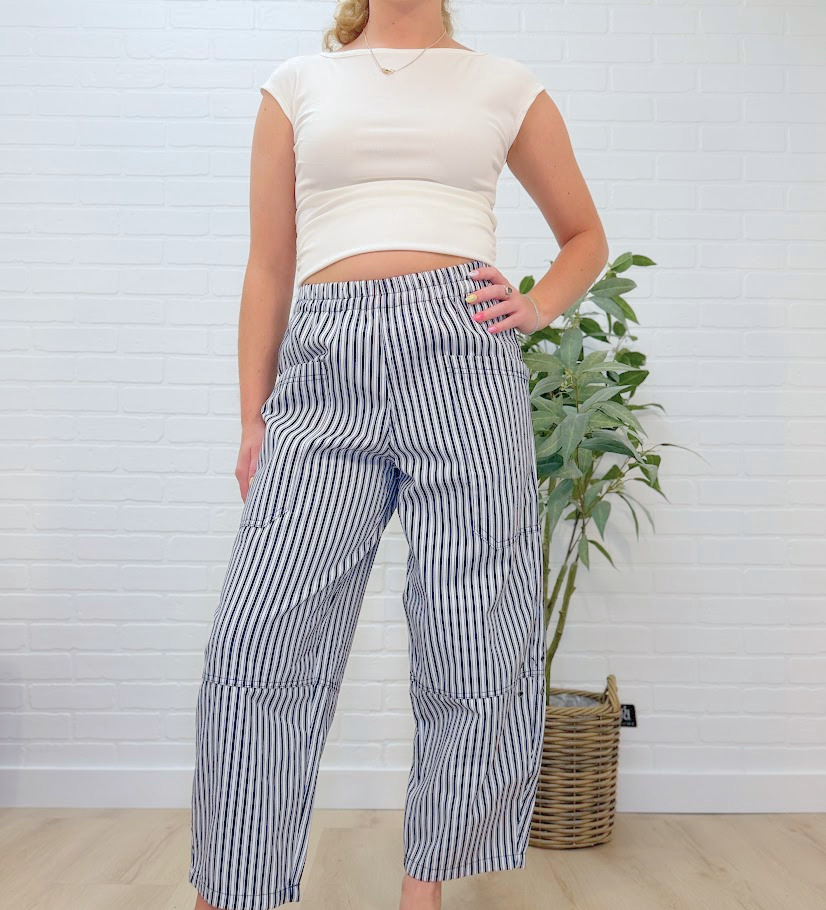 Stripe Pocket Detail Wide Leg Pants