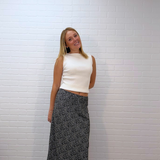 Print Elastic Waist Midi Skirt