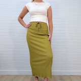 Adjustable Drawstring Texture Knit Long Skirt