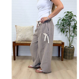 Bow Detail Stripe Textured Woven Pants