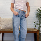 Mid Rise Color Block Wide Leg