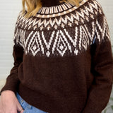 Fair Isle Yoke Crew Neck Knit Pullover