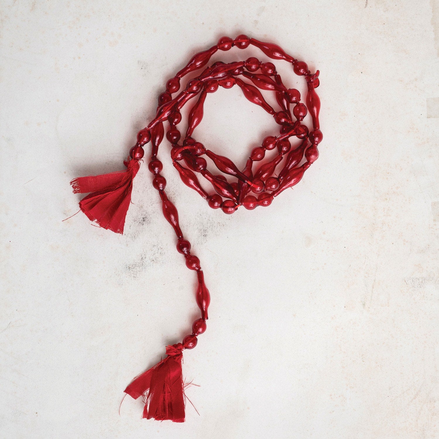 72l Glass Bead Garland W  Tassels, Red