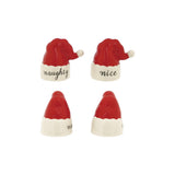 S/2 Hand-painted Stoneware Santa Hat Shped S&p Shakers Naughty/nice
