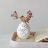 Stoneware Vase W 3dflowers, White