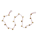 Metal Jingle Bell Garland W Red & White Braided Cord, Gold Finish