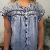 Short Sleeve With Smocked Button Down Shirts