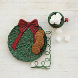 Embossed Hand-painted Ceramic Wreath Shaped Plate W Bow,green & Red