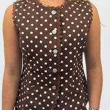 Polka Dot Scallop Neck Edge Puff Short Sleeves Knit Top
