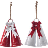 Mtl R/w Star Cutout Double Bell W/bow 2 Asst