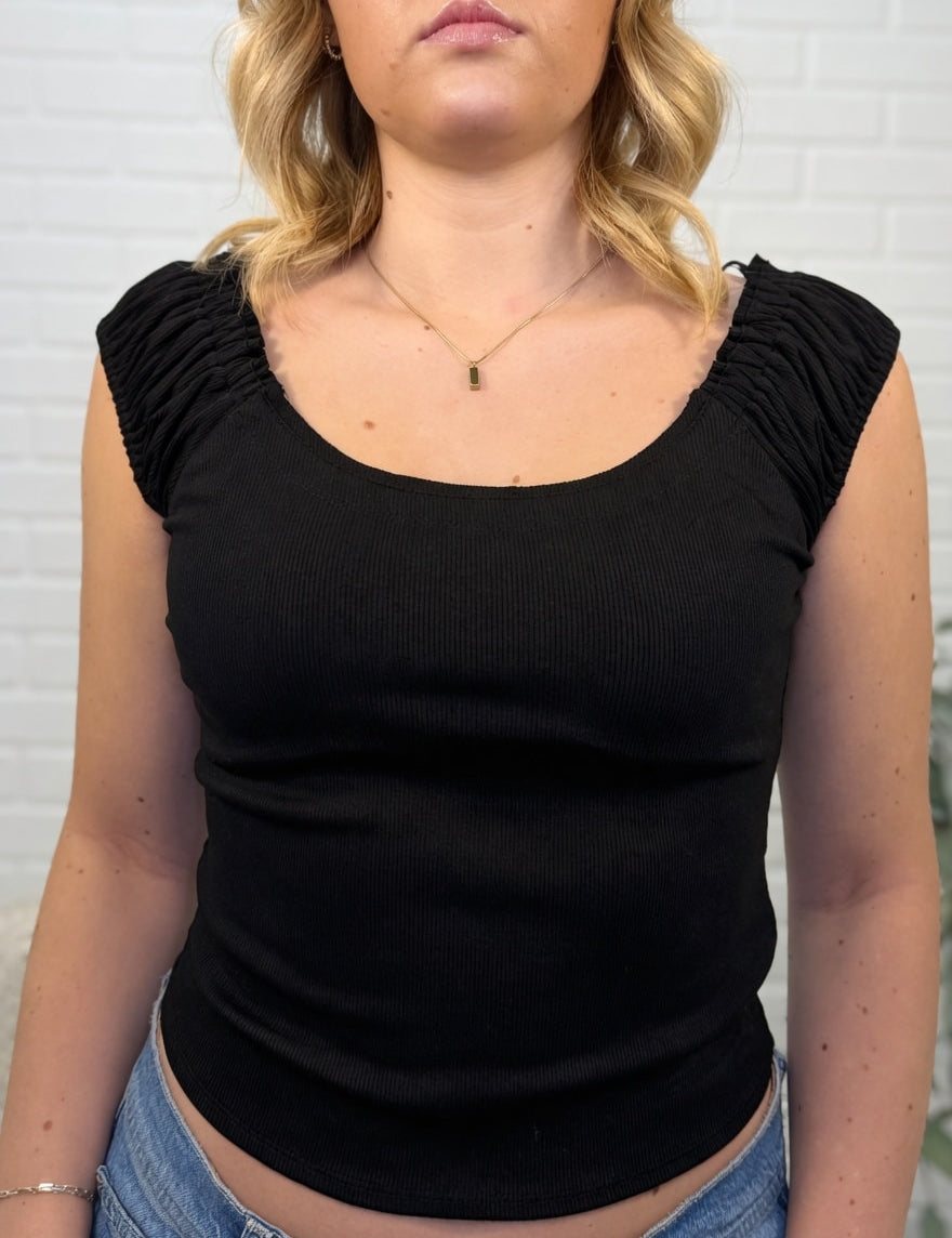 Shoulder Elastic Detail Fitted Sleeveless Top