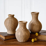 3 Asst 6.5 Nat. Weave Stoneware Vases